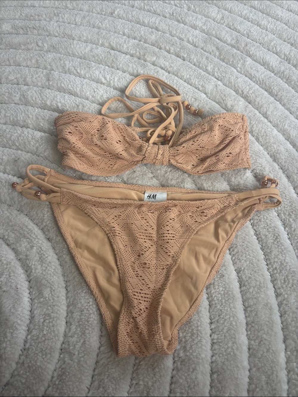 H&M Women's Crochet Bandeau Bikini Set in Nude size 8